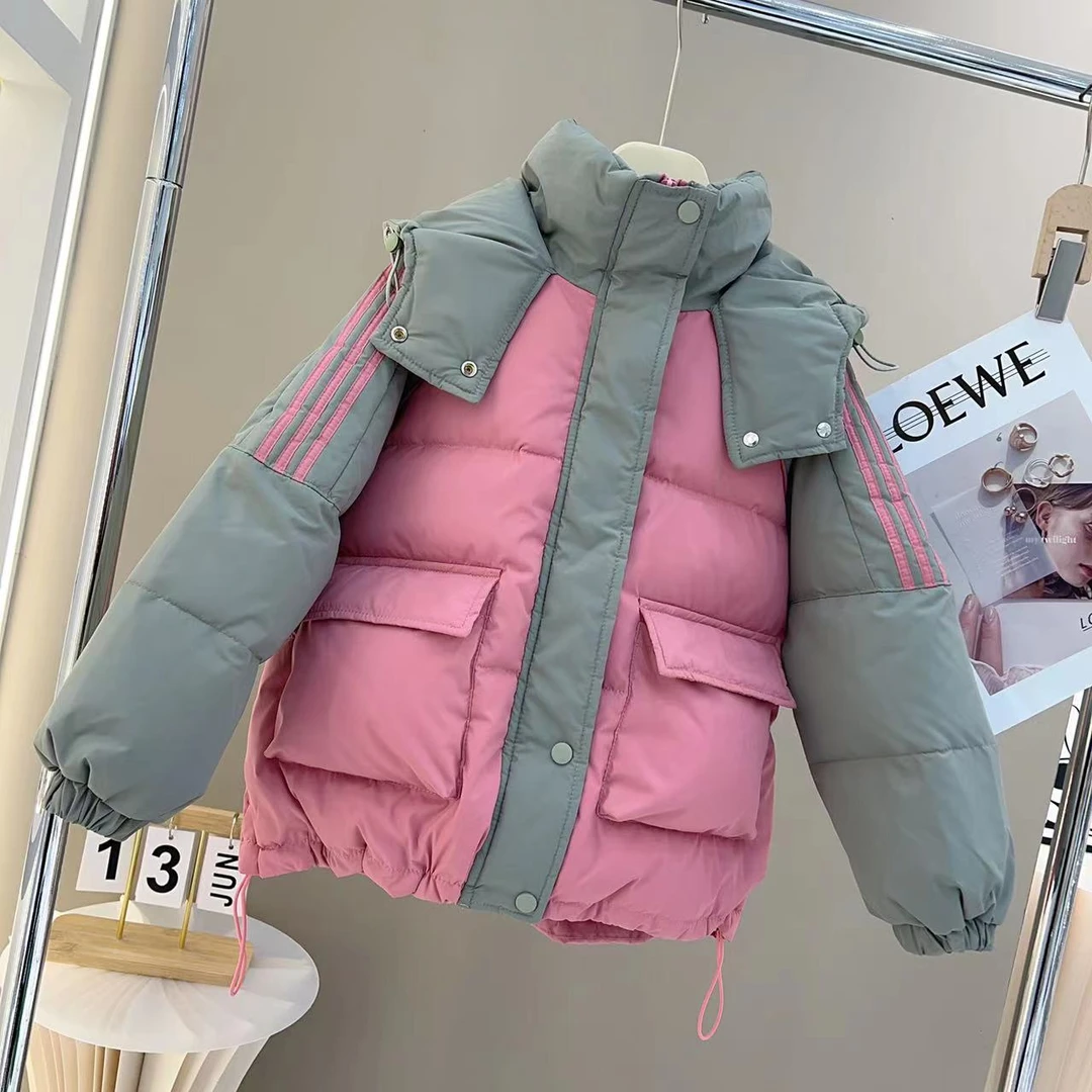 【米小洛】2023冬季女童新款纯色连帽简约风外套s020