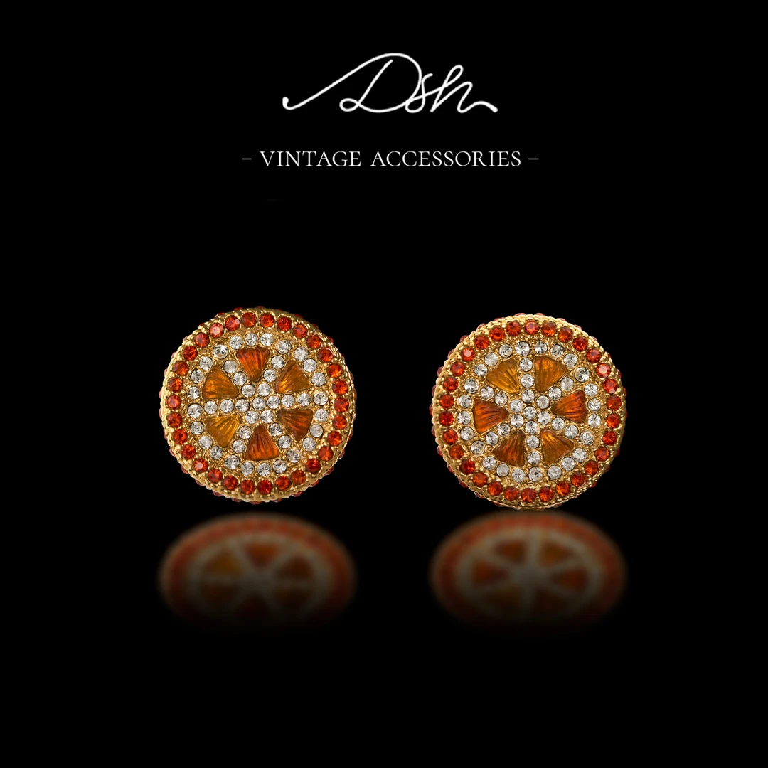 铜合金仿水晶耳饰 中古vintage轻奢橙子耳饰夏日时尚TZ0011