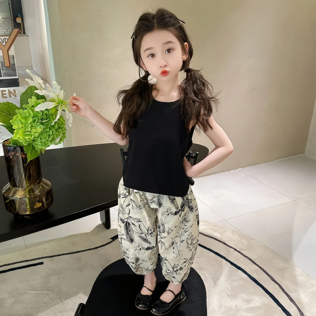 女童夏季新款套装女宝宝背心防蚊裤韩版阔腿裤儿童休闲裤两件套