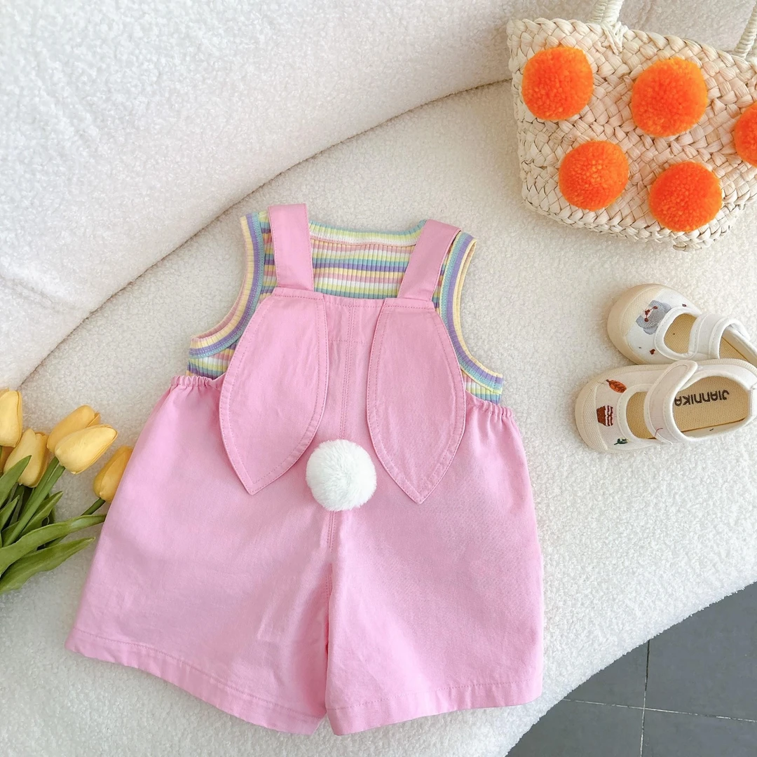 女童装时髦套装洋气童装2024新款儿童背带裤宝宝夏季韩版两件套