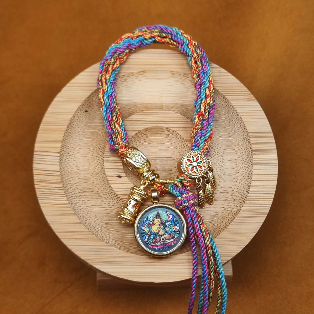 钛钢手链 文殊手绘无色L回编绳手绳手工艺品民族风