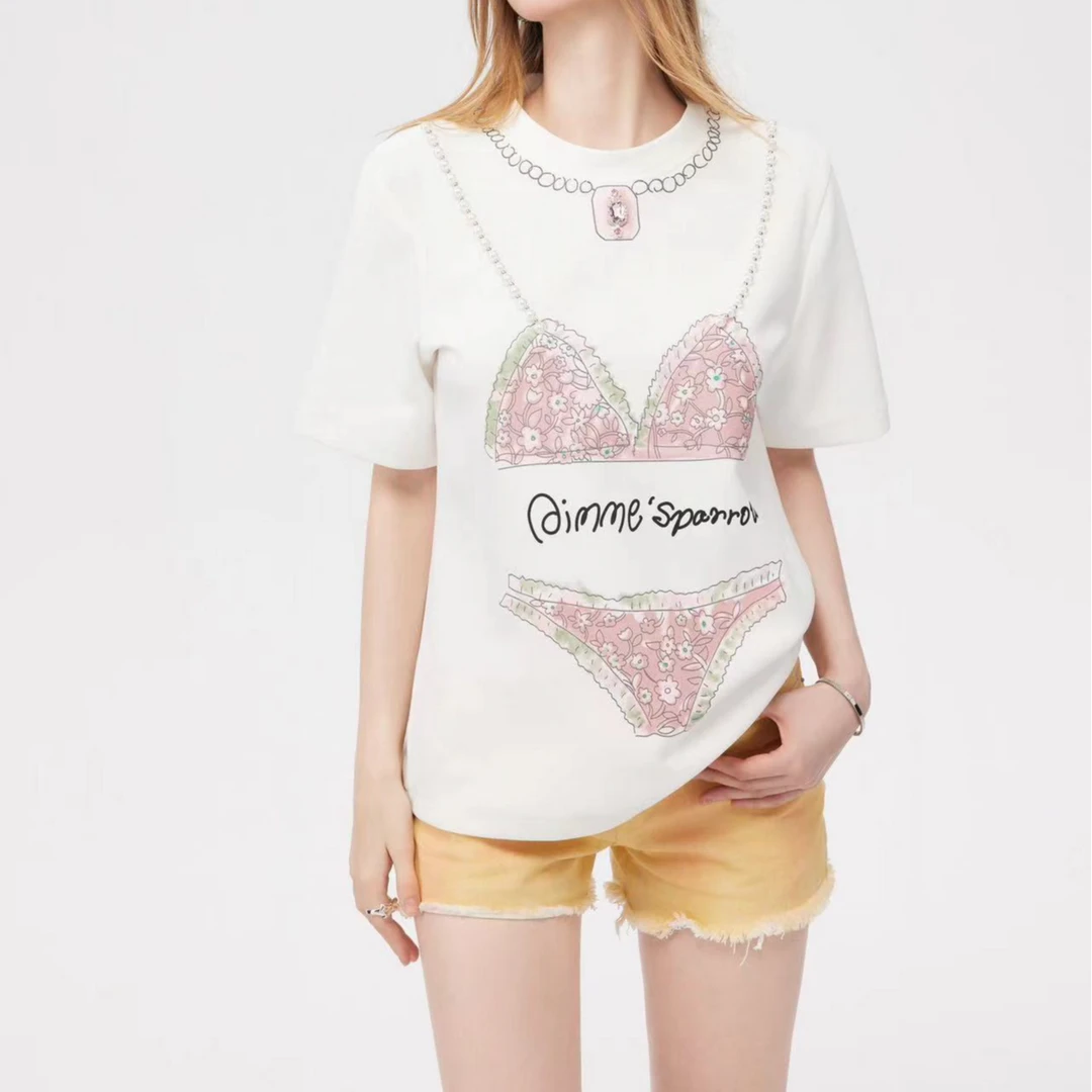 Aimme sparrow 24春夏 油画系列比基尼重工钻短袖T恤