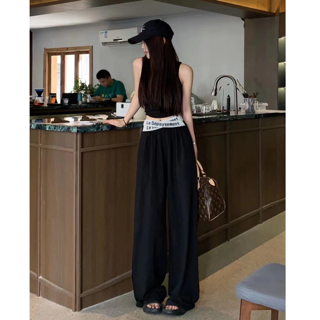 LE DEPAYSEMENT 交叉带高腰长裤沈梦辰毛晓彤同款爆款显瘦气质