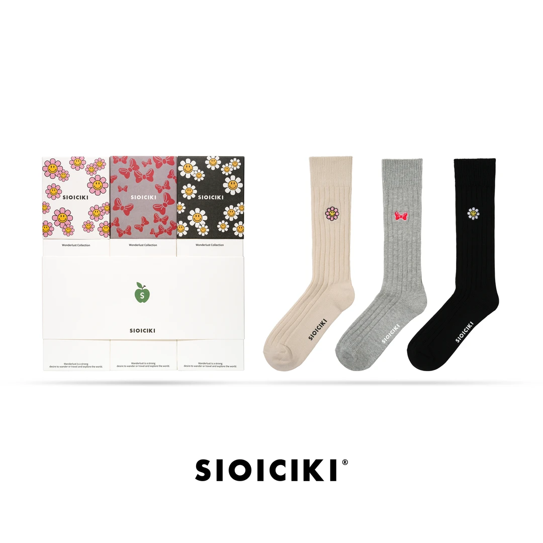 【正品授权】SIOICIKI  新品服饰配件彩色抽条中筒袜刺绣运动休闲