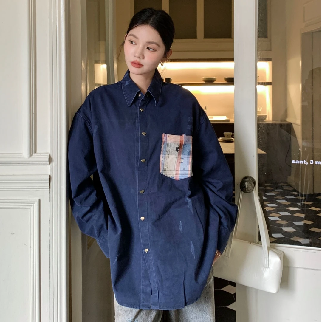 YANGHAIYANG 24AW 新款 格纹口袋做旧衬衫
