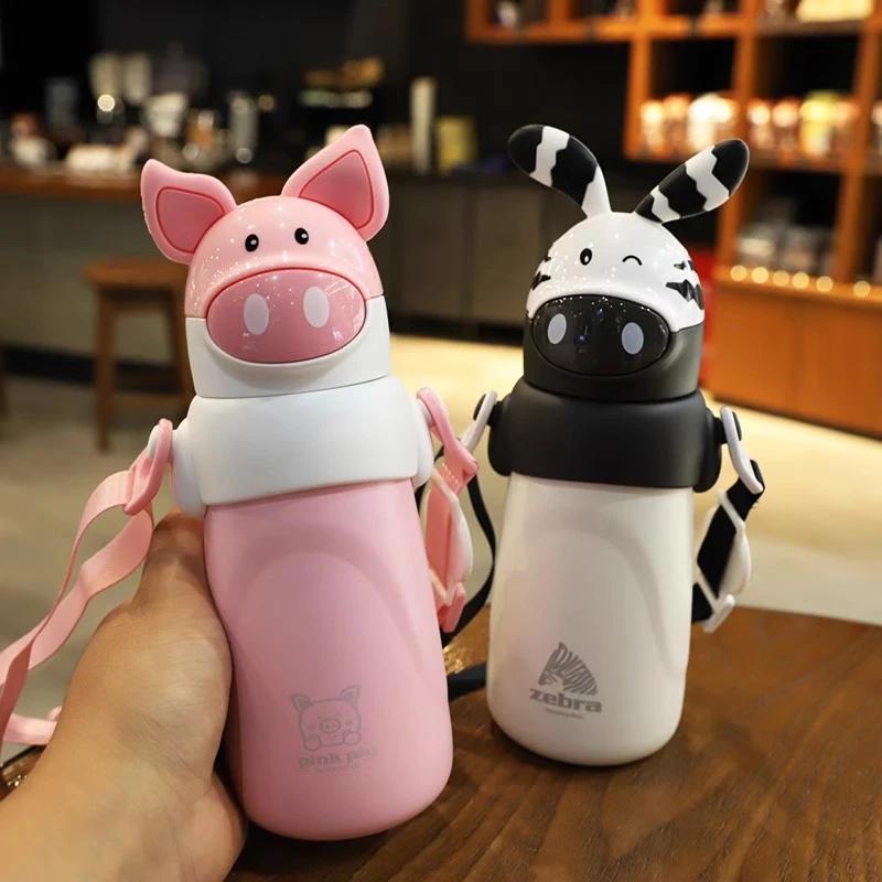 高颜值儿童316L不锈钢吸管保温杯便携背带水瓶婴儿手柄防漏学饮杯