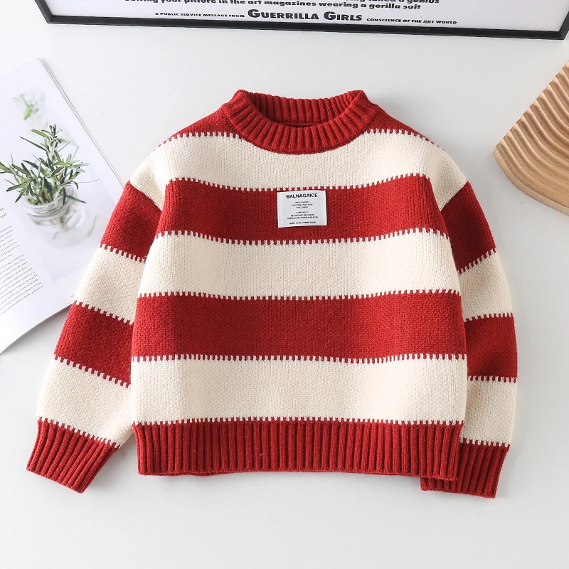 男女中童红色针织衫童装打底衫儿童秋冬加厚毛衣内搭上衣保暖衣服