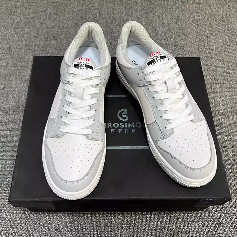 板鞋男秋季低帮韩版男鞋新款透气真皮男士休闲鞋百搭运动灰色潮鞋