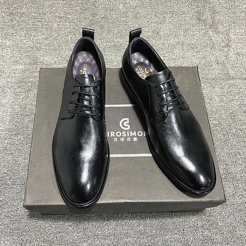 休闲皮鞋男士英伦尖头商务正装男鞋子2024春季韩版头层牛皮潮英伦