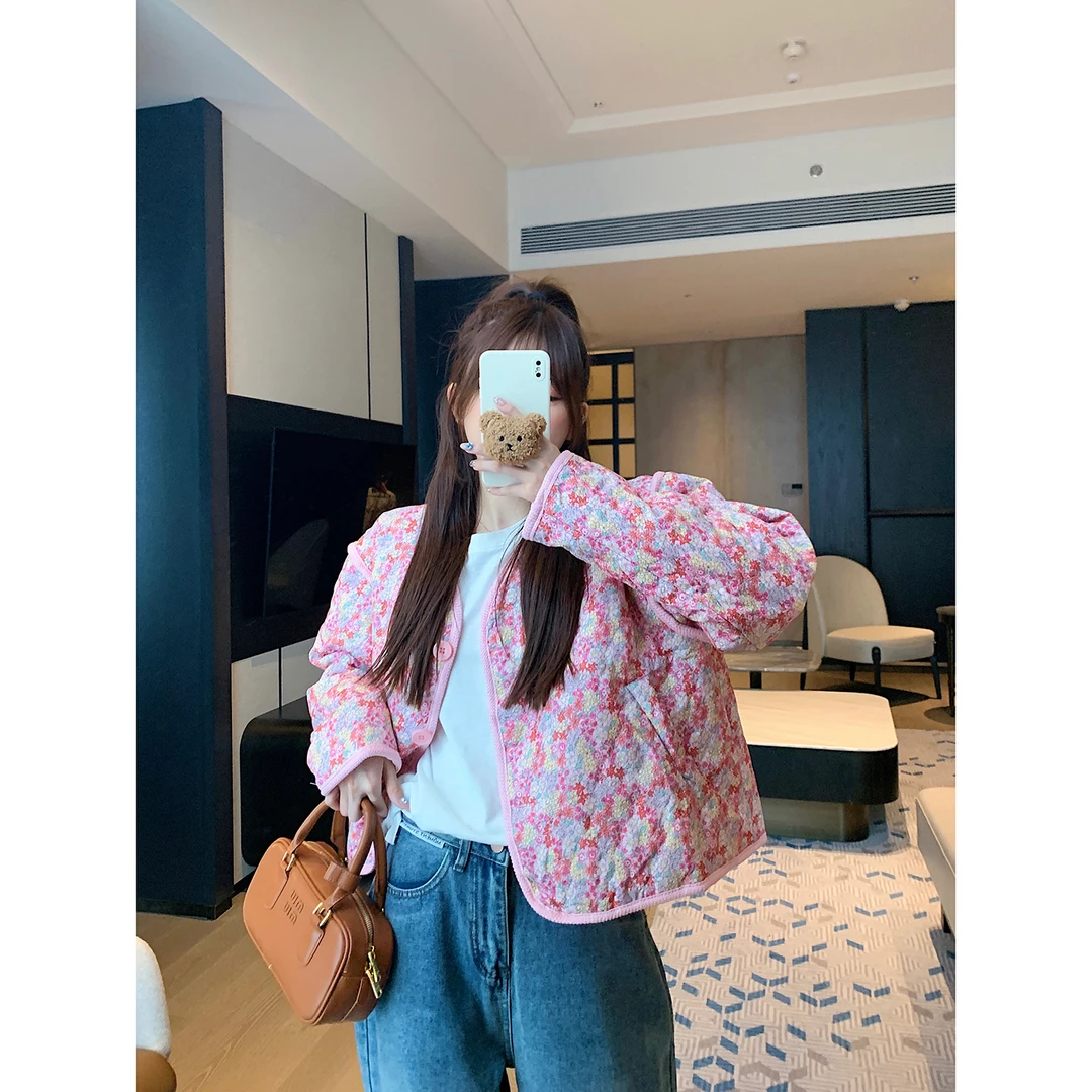 PINKDAISY韩国东大门短款外套女2023新款INS博主碎花少女风夹棉服