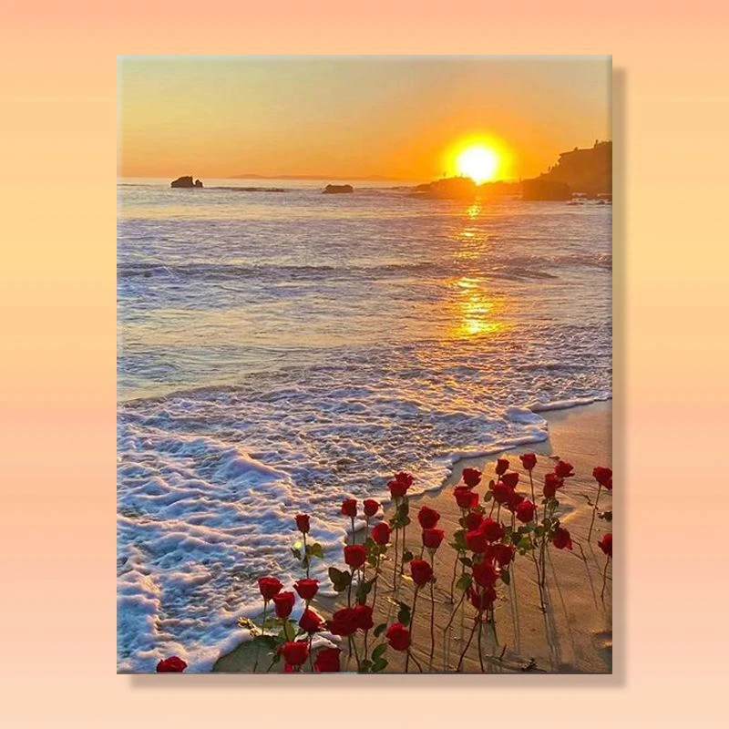 浪漫海上生花数字油画diy填色简单手绘手工治愈填充涂鸦油彩画画