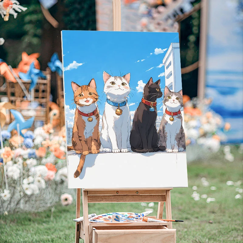 猫咪卡通数字油画diy填色简单手工治愈系填充手绘丙烯油彩画画