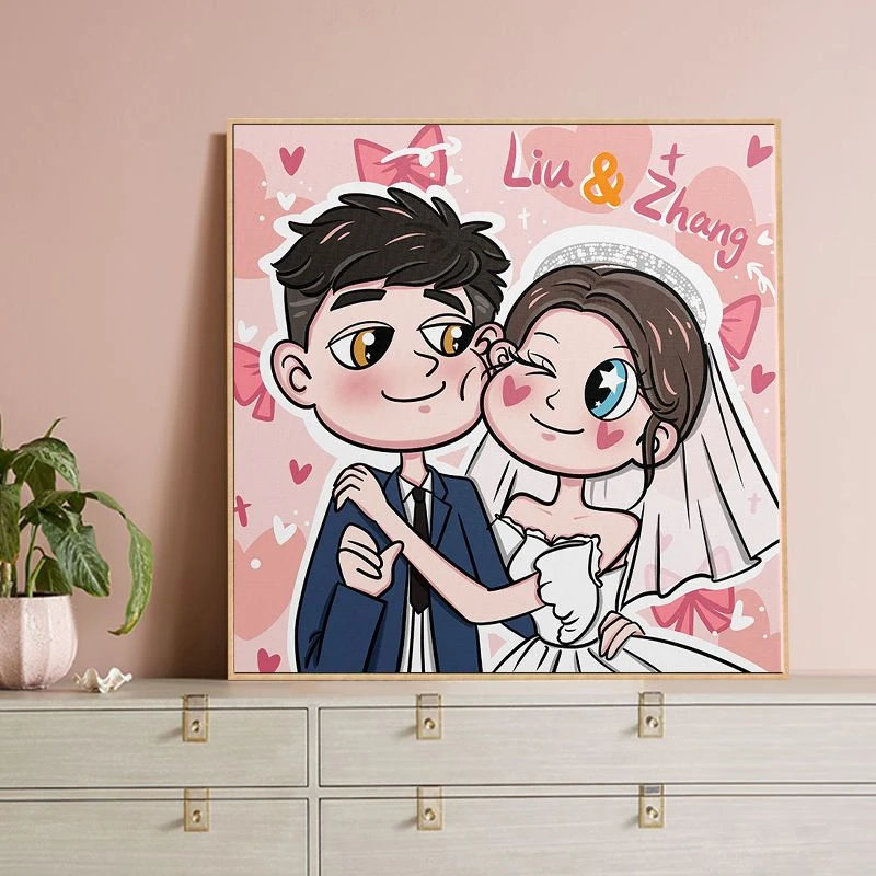 数字油画diy涂色填充情侣结婚纪念简单手绘手工填色丙烯油彩画画