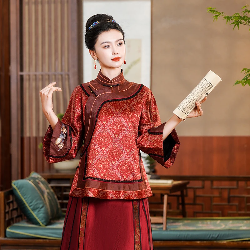 「红莲华」乐锦坊复古国风手工原创小众设计感日常百搭斜襟汉服上衣