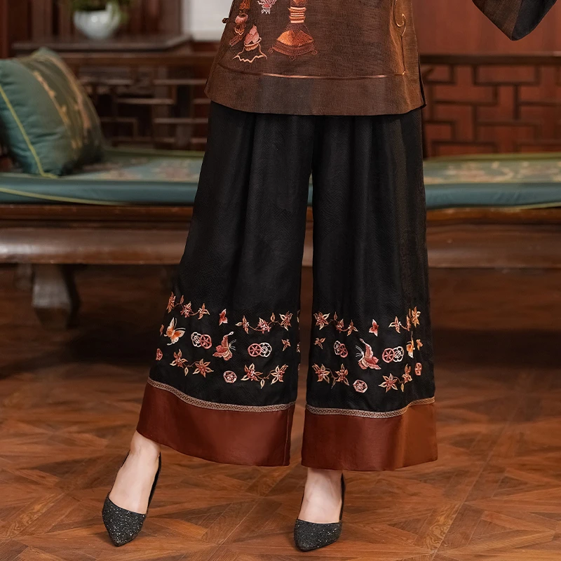 「雾华」乐锦坊复古国风手工原创设计中式日常百搭刺绣长款汉服裤子