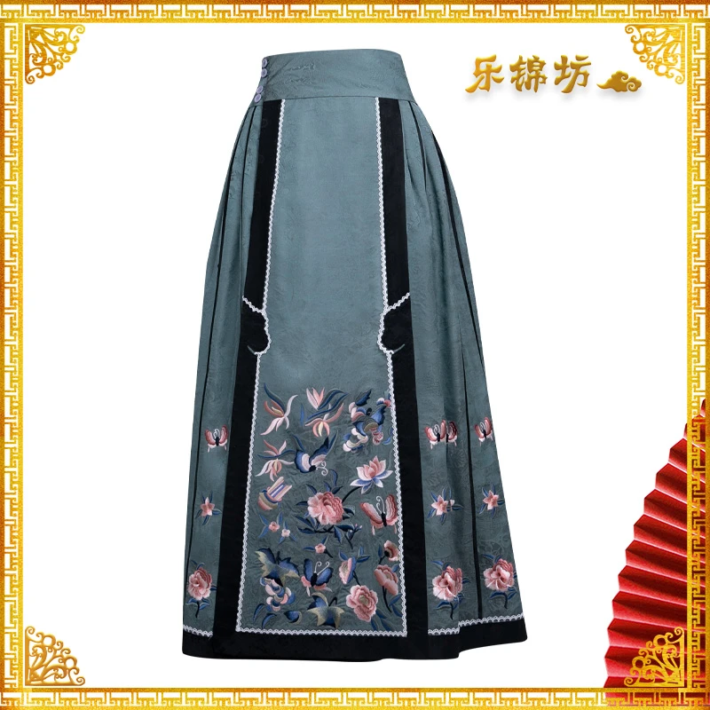 「羽扇豆蓝」·乐锦坊复古国风古风重工原创设计手工高端马面裙17片