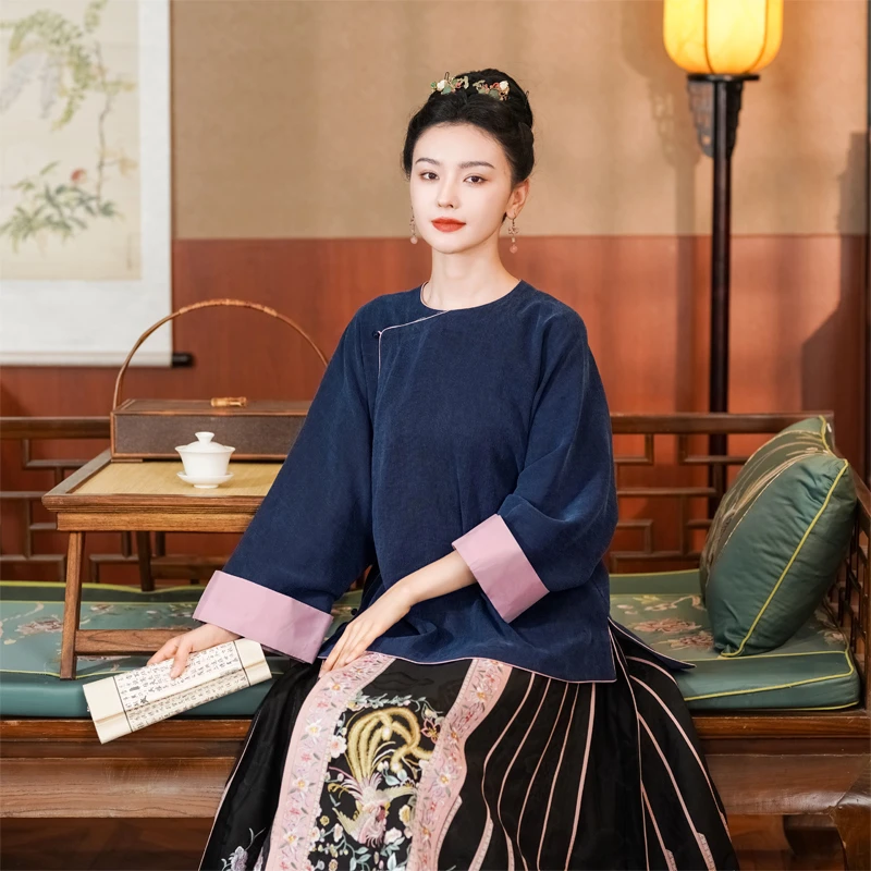 「岁月静好」乐锦坊复古中国风原创设计手工圆领汉服小上衣日常百搭