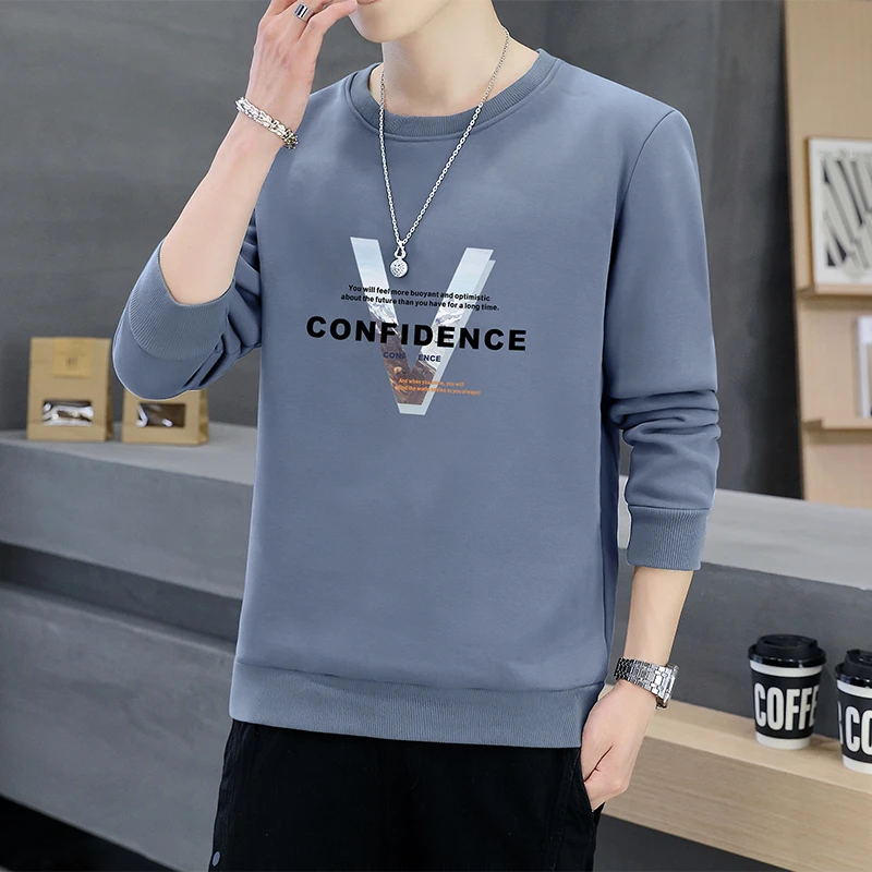 男士长袖t恤无帽卫衣春秋季时尚潮流休闲百搭套头圆领宽松上衣服