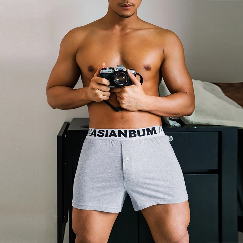 Asianbum男士明筋中腰针织棉家居短裤阿罗裤睡裤宽松休闲舒适透气