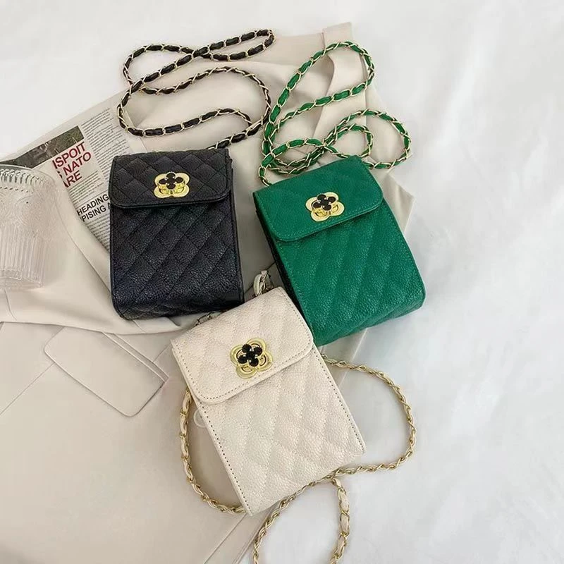 时尚休闲百搭潮流单肩斜跨质感女士鱼子酱链条手机包手机包包轻奢