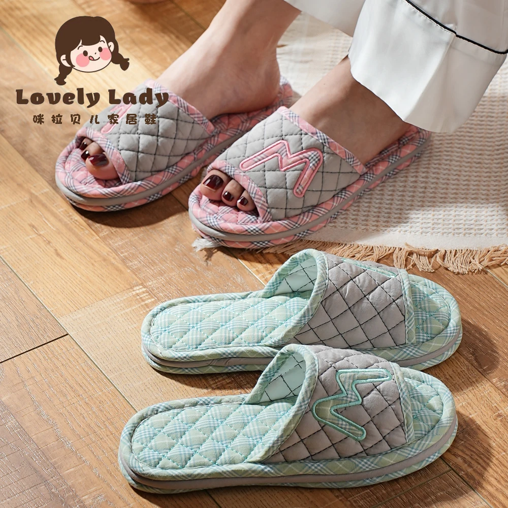 春秋纯棉布艺情侣软底居家木地板家居鞋春夏韩版机洗布底无声拖鞋