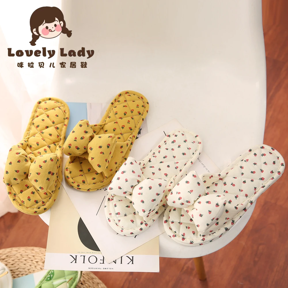 纯棉布艺加厚三层四季女款布底软底静音居家韩版ins家居室内拖鞋