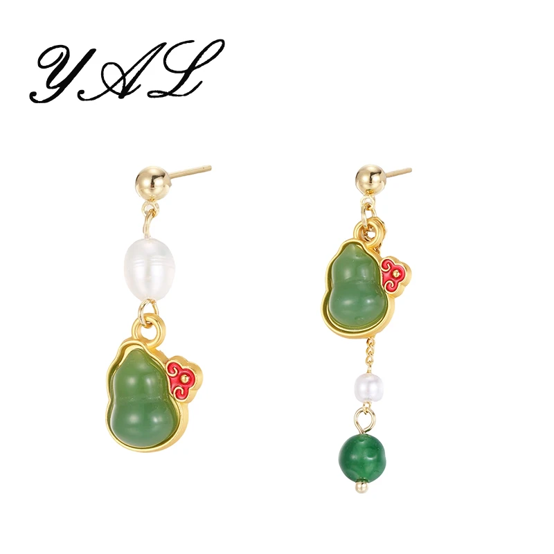 合金耳饰 6638【秋冬专场】YAL限定/古典葫芦不对称玉石耳坠