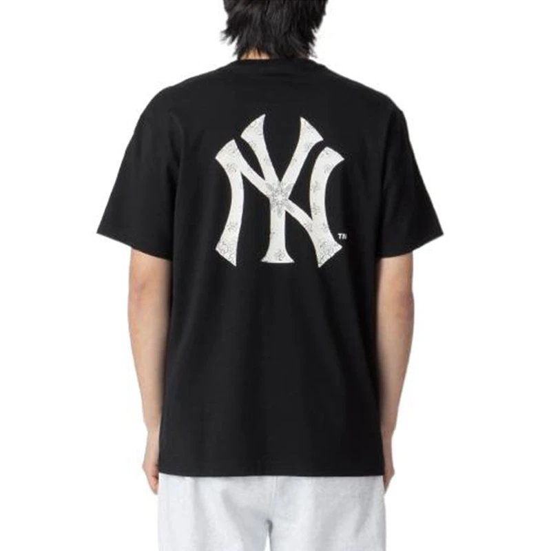 NEWERA纽约洋基队背部穿搭腰果休闲短袖T恤男女同款黑色藏青色