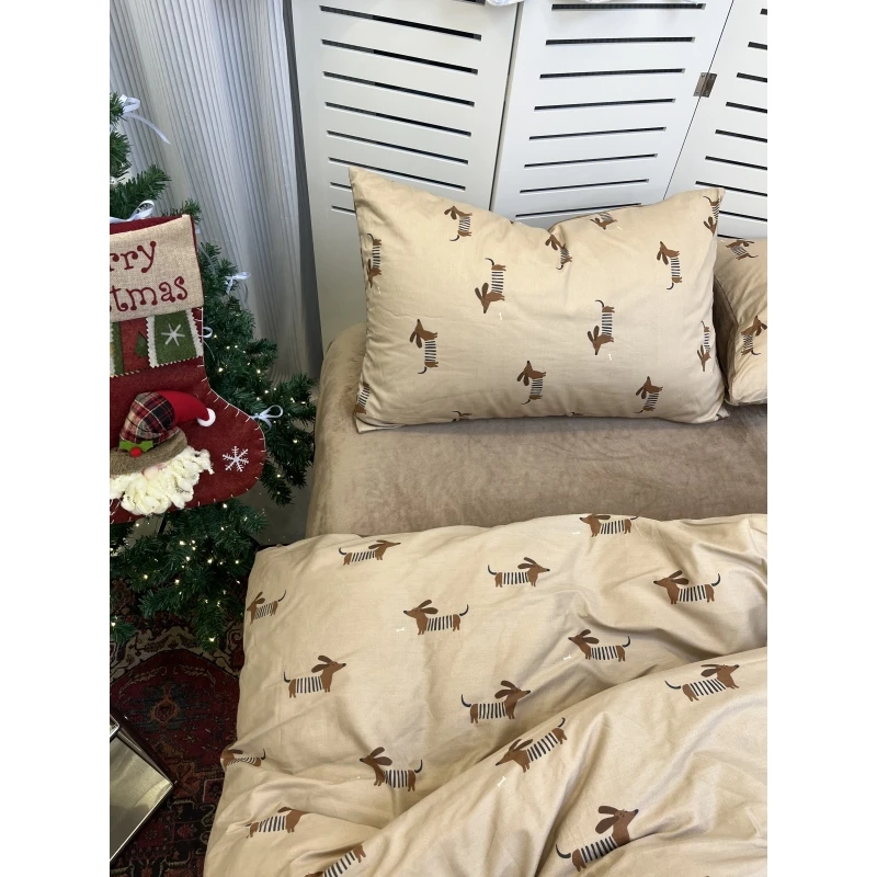 懒人家-少女心美拉德腊肠狗棉加绒豆豆绒四件套冬季保暖绒被