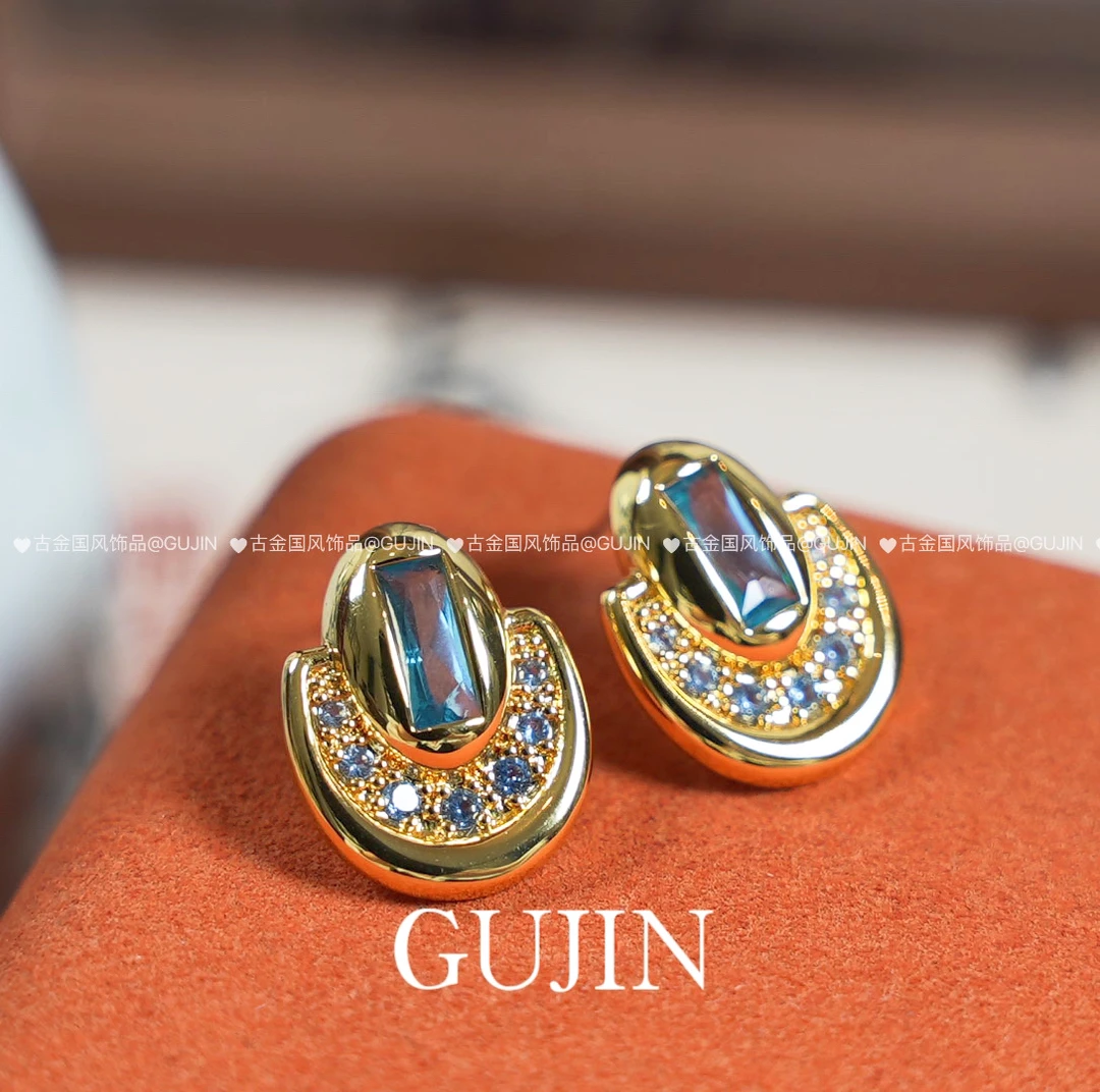 铜合金莫桑石耳饰 GUJIN(埃及皇后)中古款宫廷绿轻奢耳饰气质