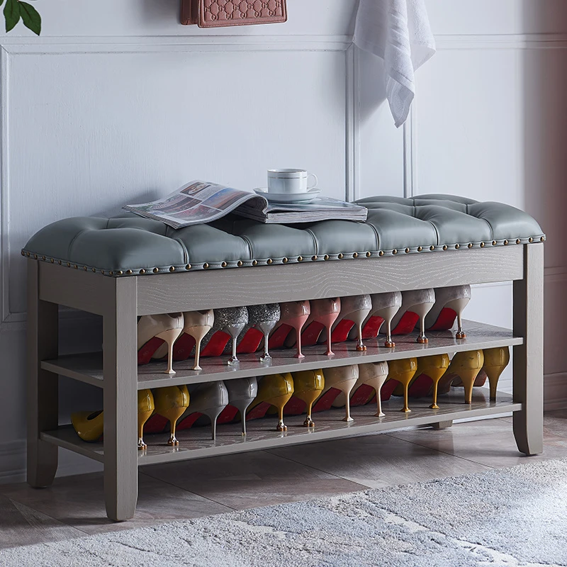 智梵简约真皮实木换鞋凳家用门口鞋柜穿鞋凳 简易安装