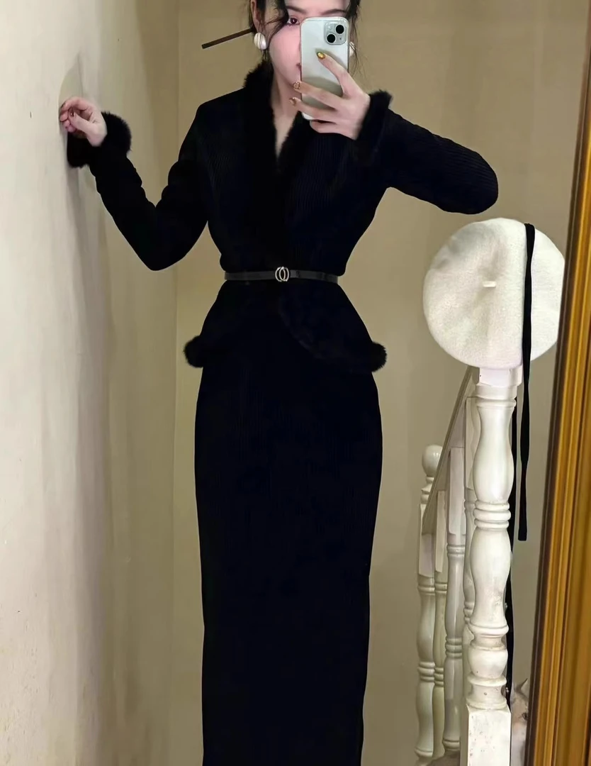 网红同款自制新中式黑色套装