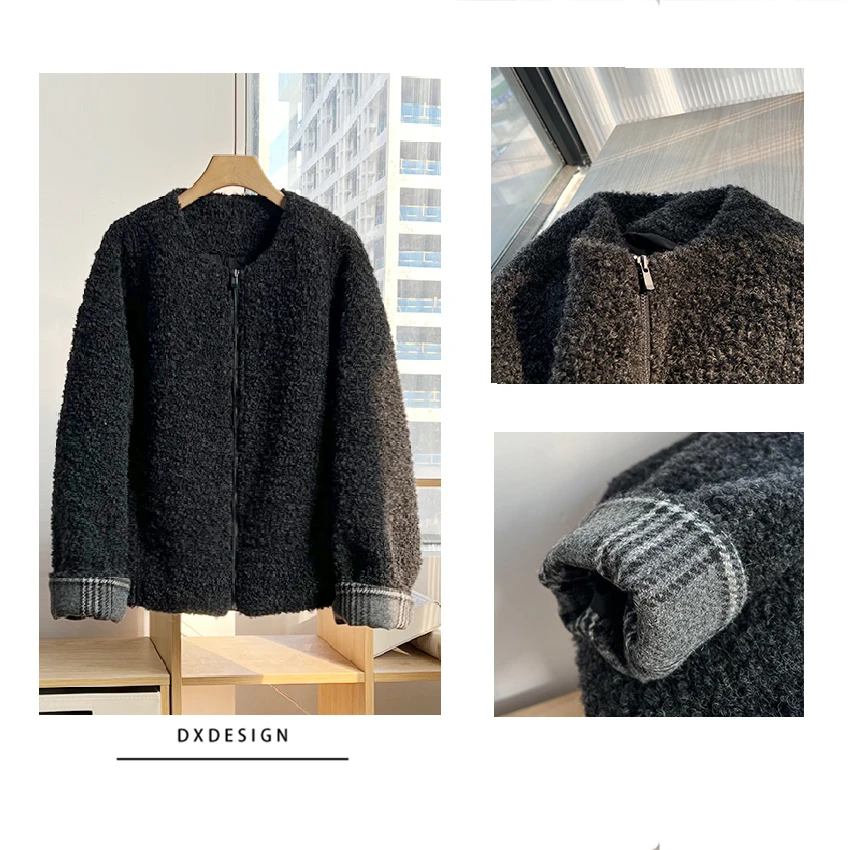 冬季新宠85小羊咩短款宽松慵懒毛毛外套女冬季大轮廓保暖休闲上衣