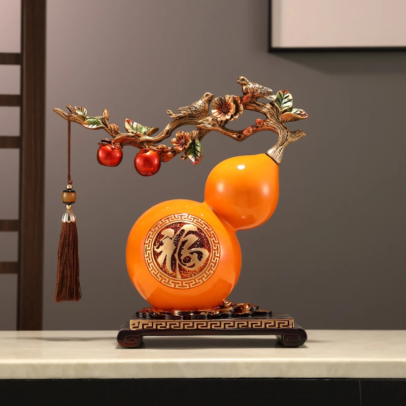 大号葫芦摆件柿柿如意新中式高档客厅玄关电视柜树脂工艺品装饰品