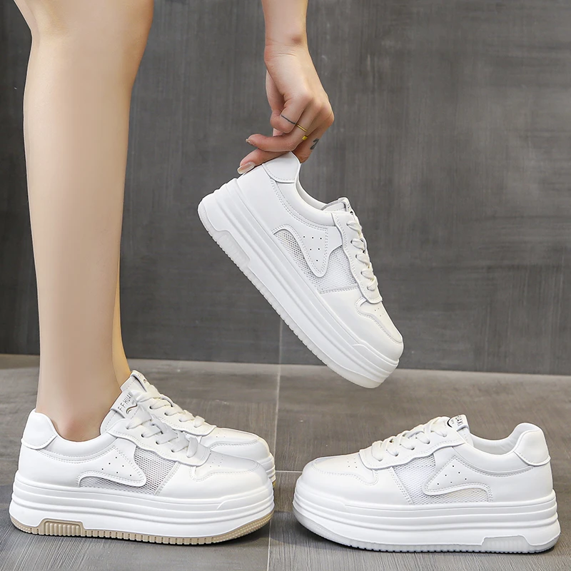 爆款网面鞋子女2024新款夏季薄款百搭透气小白鞋休闲厚底增高板鞋