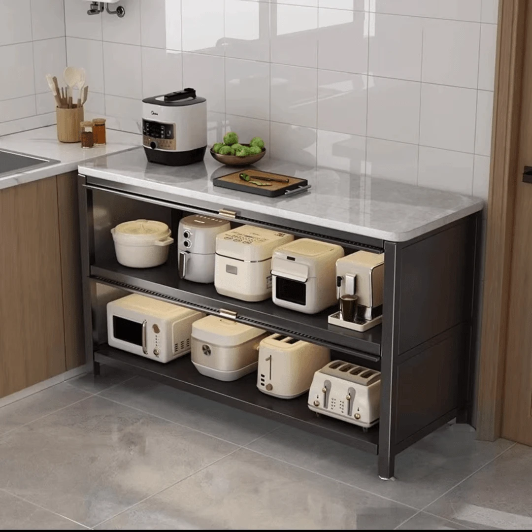 带岩板操作台厨房落地置物柜多层家用厨房收纳柜储物柜带门置物架