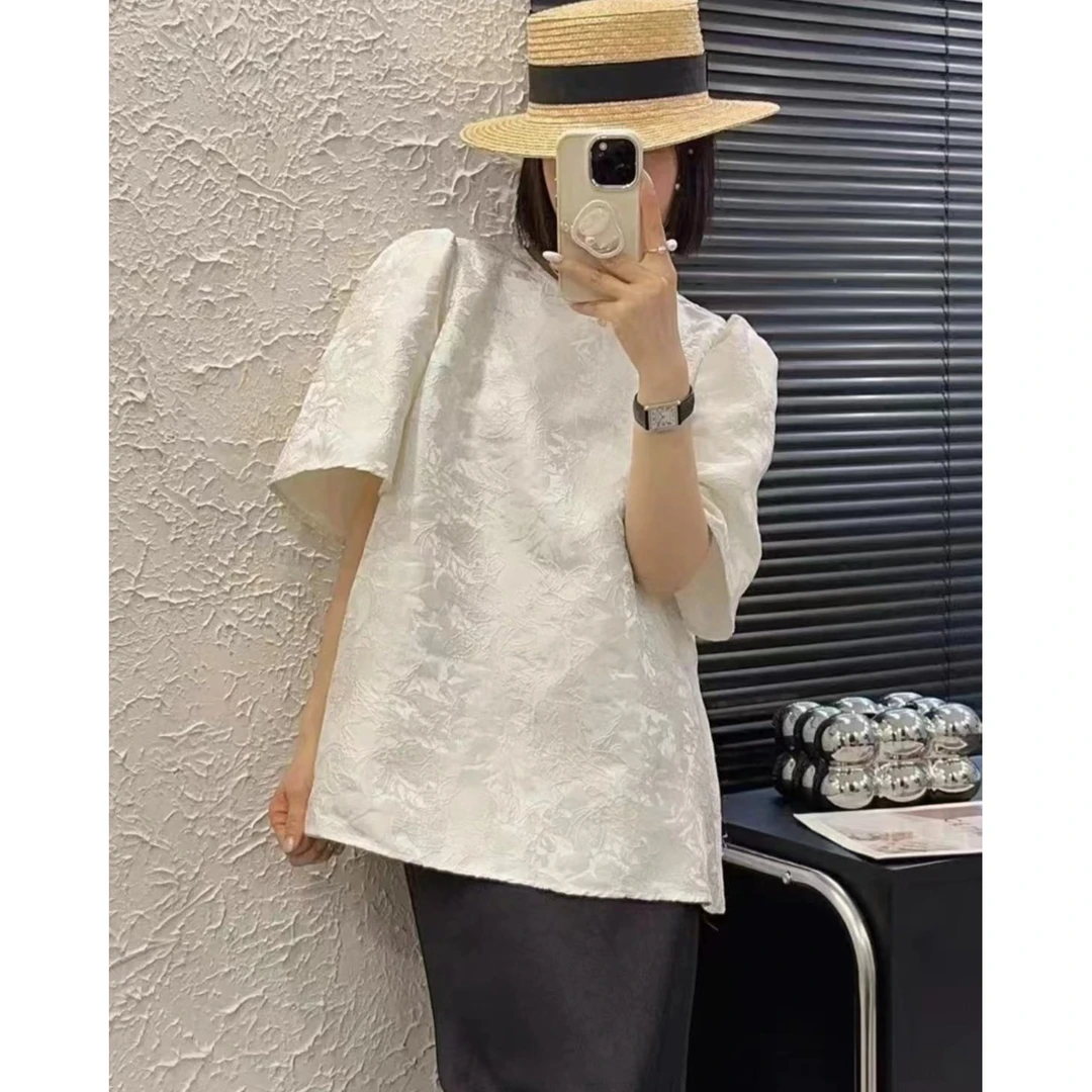 QQ【上衣】气质法式设计师款T恤缎面上衣