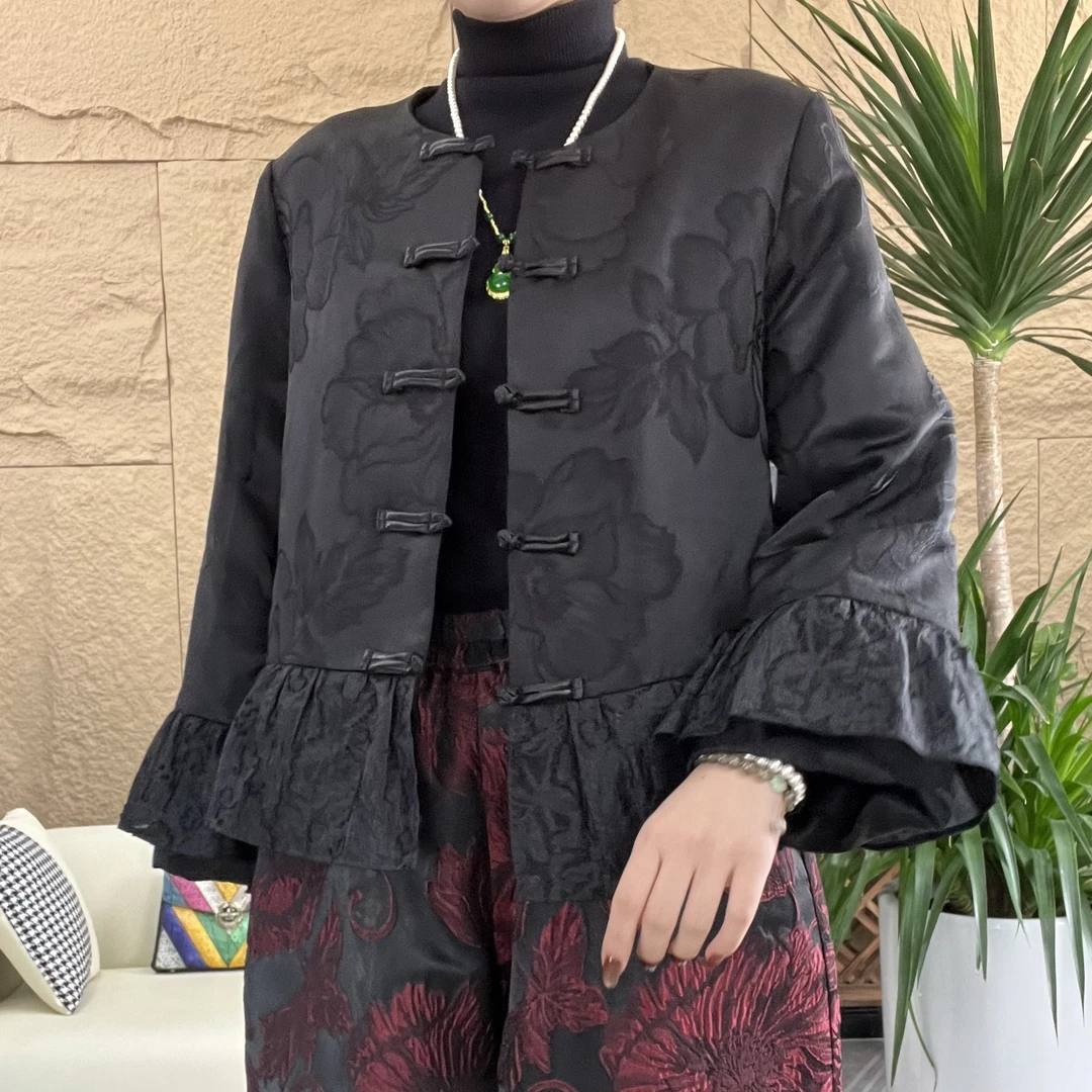 32152黑色新中式短款棉衣棉服