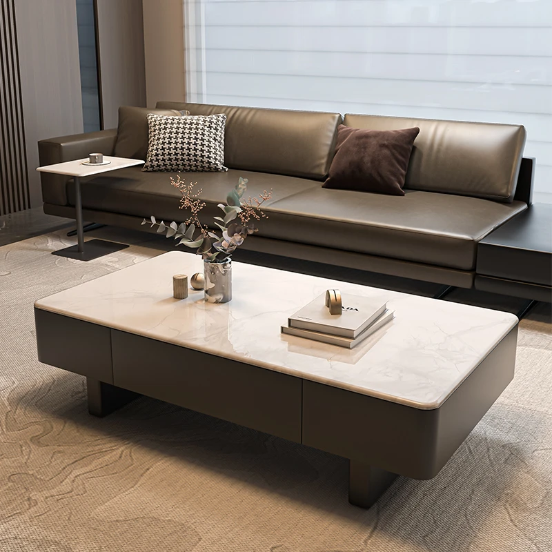 意式极简轻奢长方形茶几桌客厅家用大小户型岩板高级感现代简约