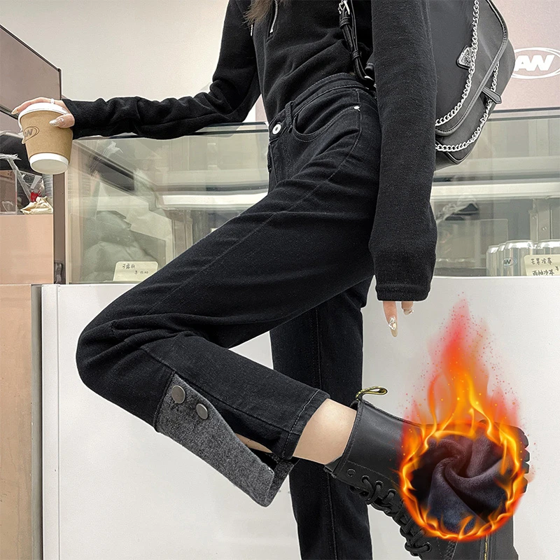 小个子直筒牛仔裤女2022秋冬新款韩版高腰弹力显瘦八分黑色烟管裤