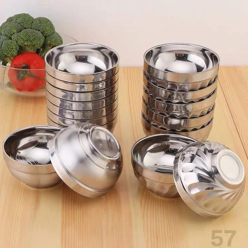 不锈钢碗加厚双层隔热碗铂金碗儿童学校食堂家用汤碗面碗米饭碗