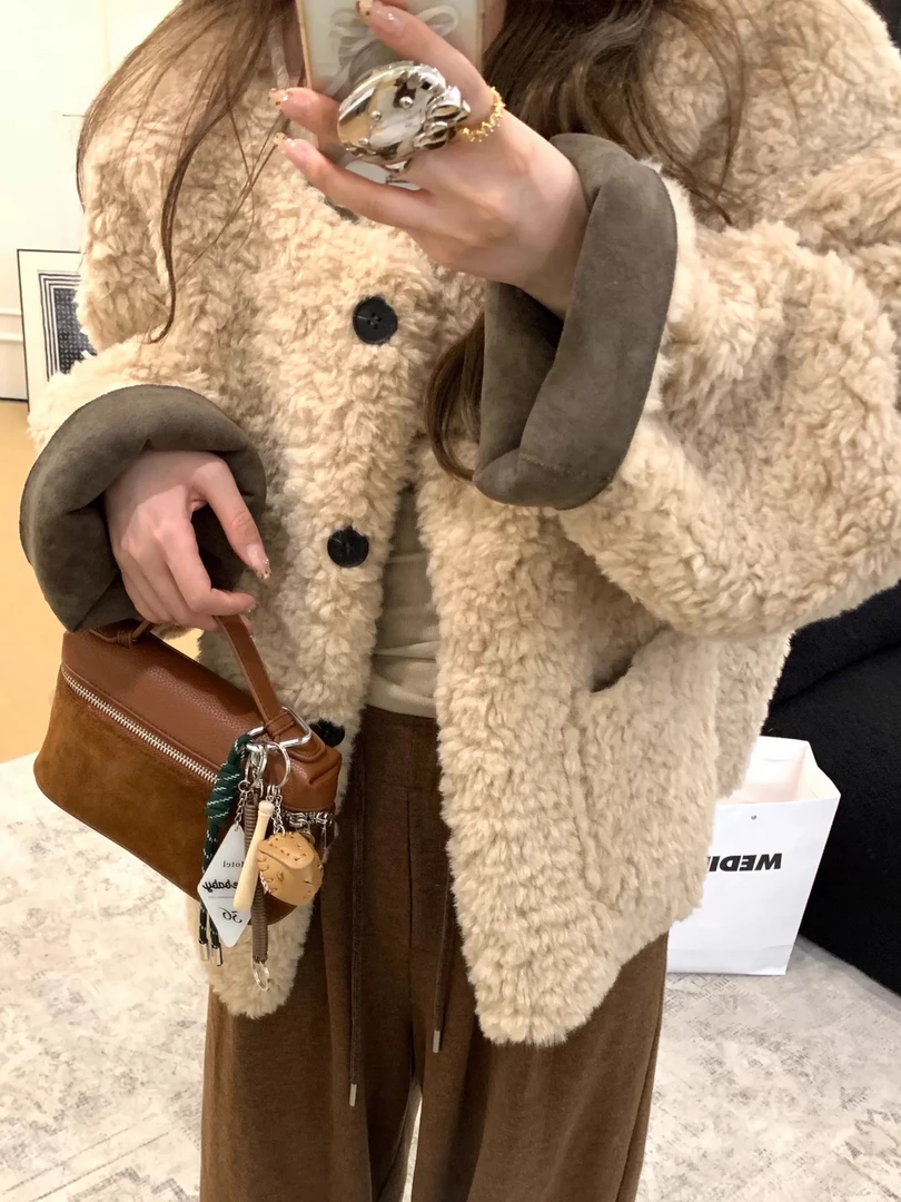 黑哥同款外套女2024冬季新款皮毛一体宽松慵懒风毛毛上衣厚