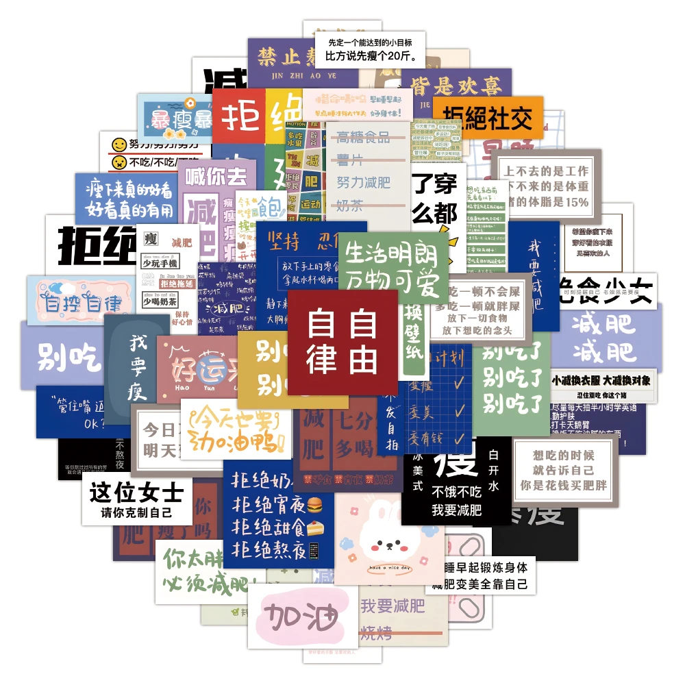 减肥励志贴纸～墙贴防水ins风文字标语笔记本贴画激励贴纸车贴