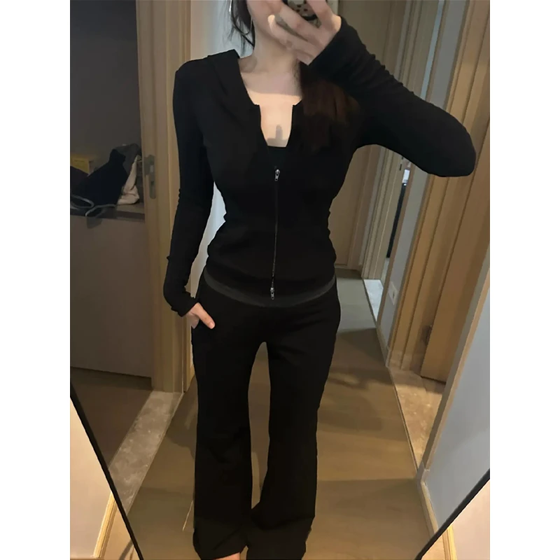 Moses Queen/魔西女王设计感连帽抽绳长袖T恤女收腰显瘦休闲开衫