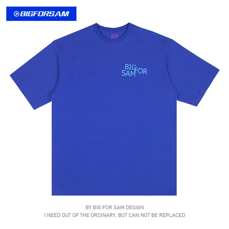 BIGFORSAM美式简约字母印花短袖T恤男女国潮街头嘻哈宽松情侣穿搭