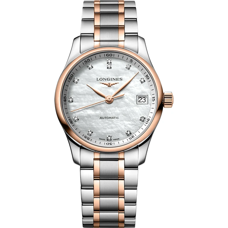 99新 Longines/浪琴 名匠357/机械/玫瑰金贝母钻刻/表径34mm/女士