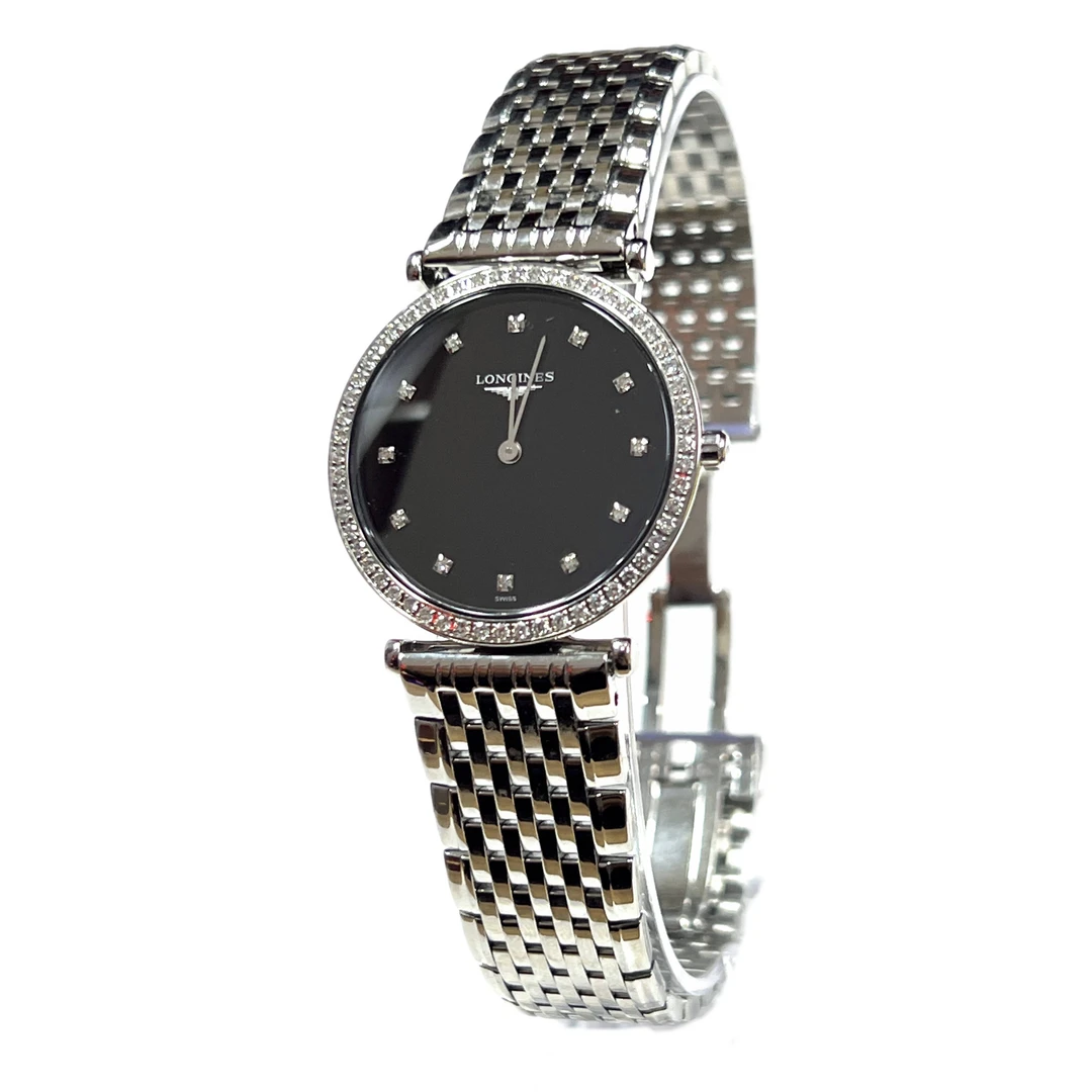99新 Longines/浪琴 嘉岚513/全套/黑盘满钻/表径29mm/