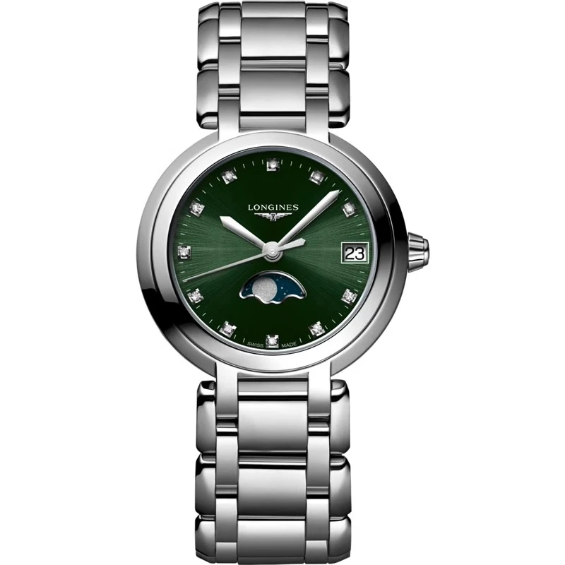 99新 Longines/浪琴 心月115/石英/绿盘钻刻/表径30.5mm/女士