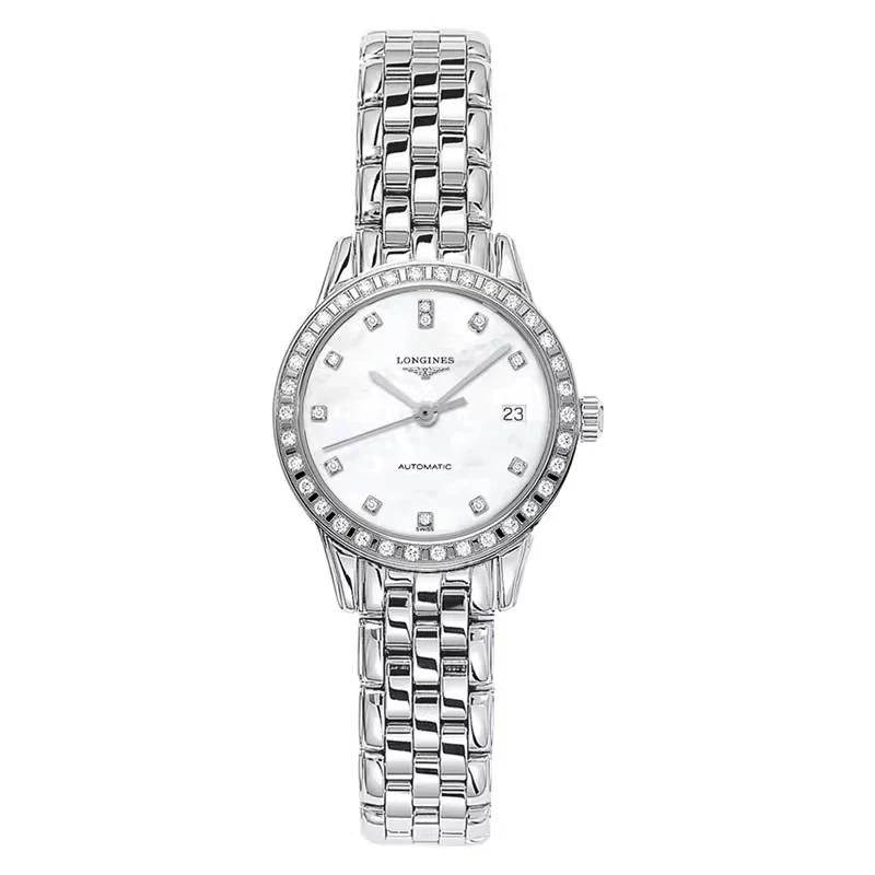 99新 Longines/浪琴 军旗274/全套/白盘贝母满钻/表径26mm/女士