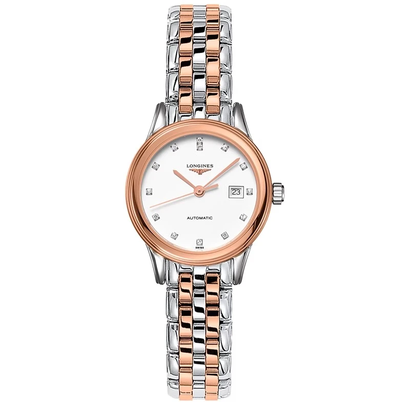 99新 Longines/浪琴 军旗274/机械/玫瑰金白盘钻刻/表径26mm/女士